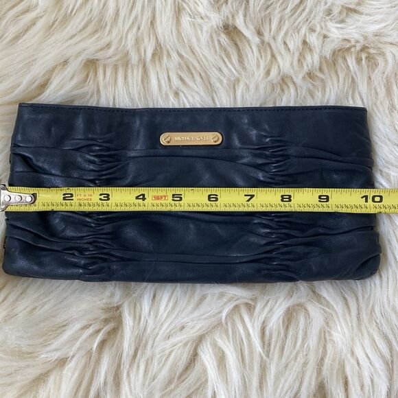 Michael Kors black leather scrunched design clutch with gold accents New… - Picture 7 of 10
